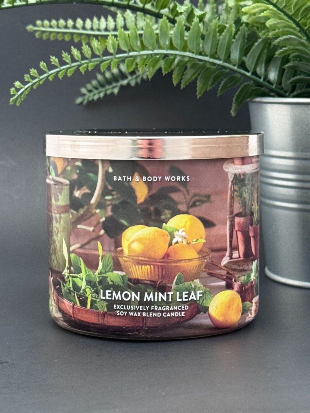 BBW Lemon Mint Leaf Bath & Body Works 3 Wick Candle